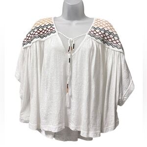 Free People Market Embroidered V-Neck Tassels High Low Boho Hippie
Cream Top - M